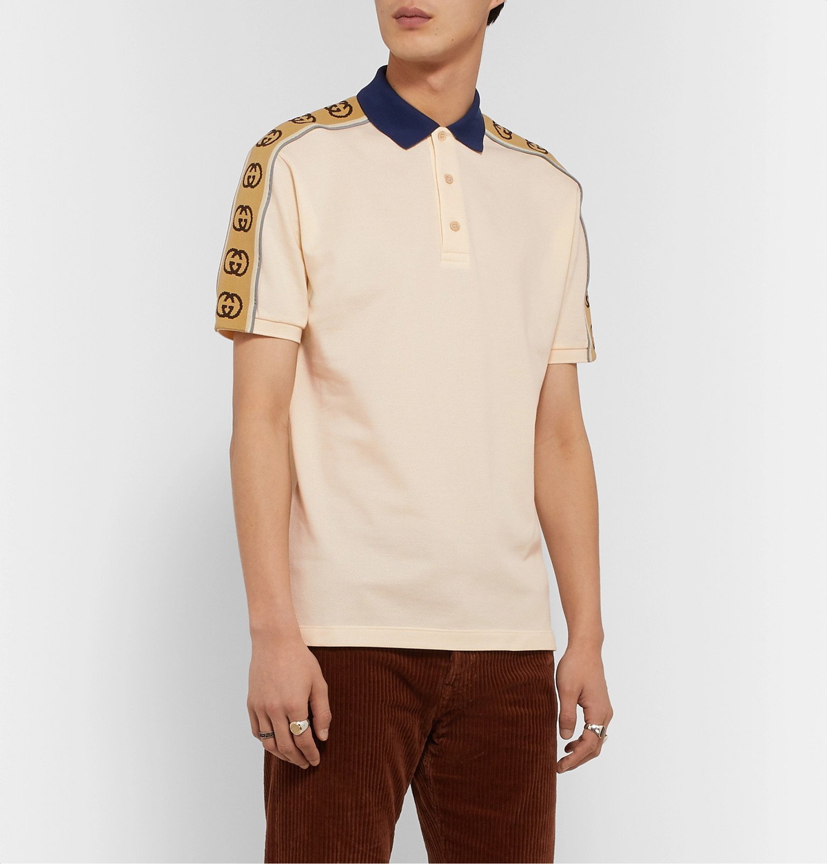 ポロシャツ Gucci GUCCI WEB LOGO POLO Gucci logo-jacquard Polo Shirt | Blue | FARFETCH