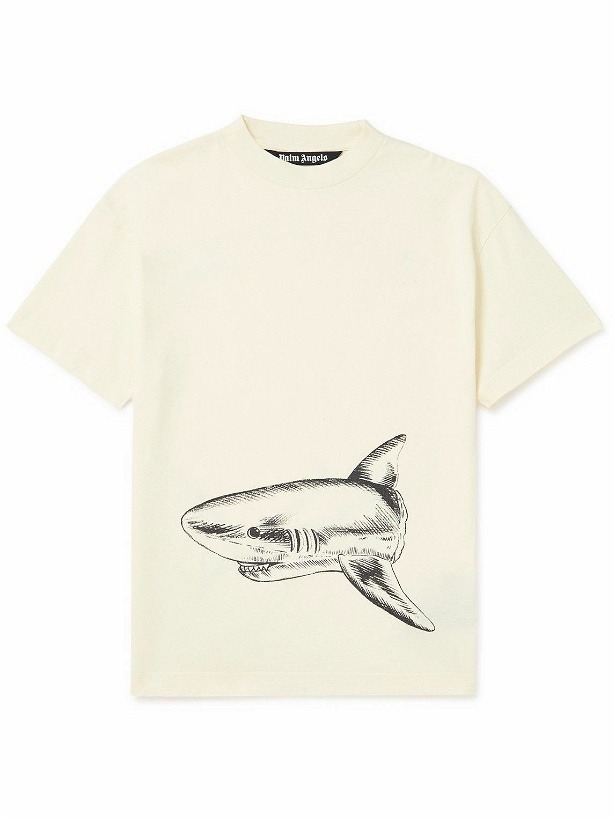 Photo: Palm Angels - Broken Shark Logo-Print Cotton-Jersey T-Shirt - Neutrals