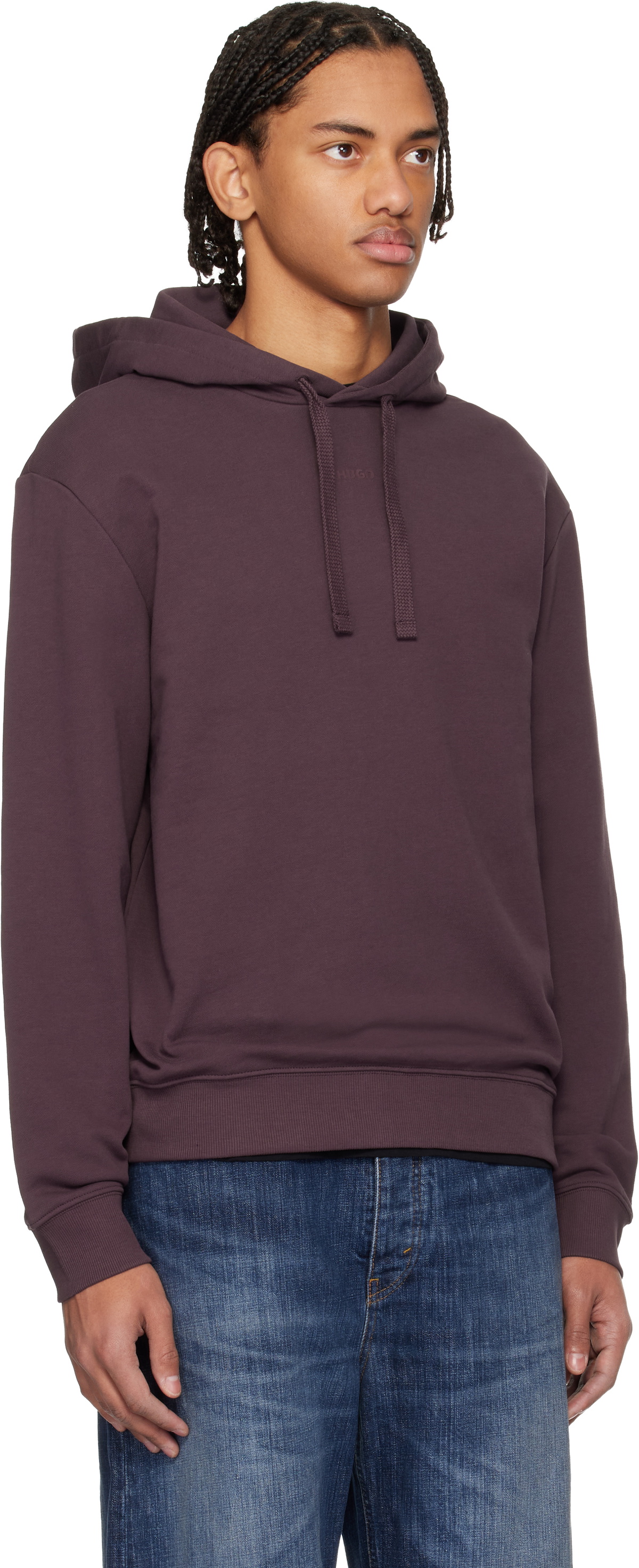 Hugo Burgundy Cotton Terry Hoodie
