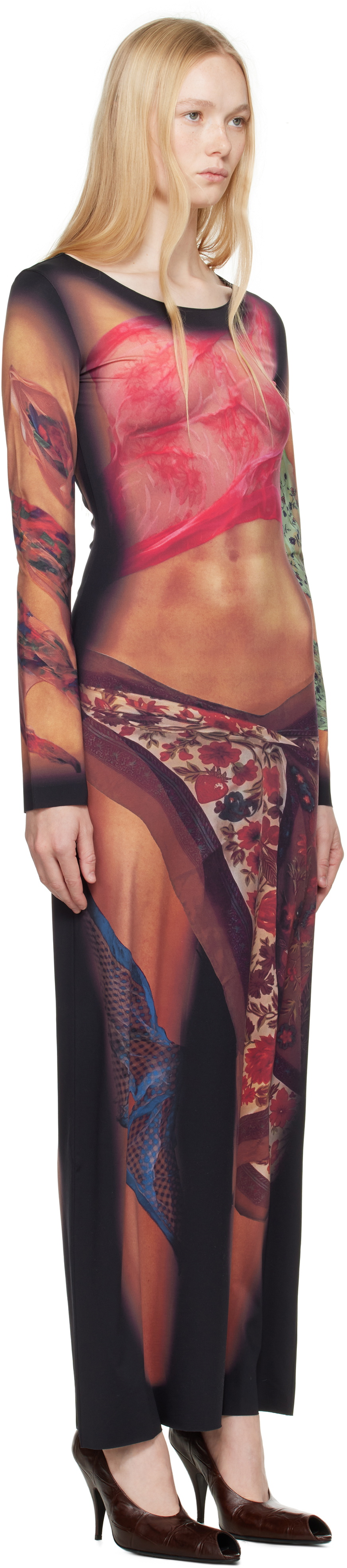 Marine Serre Multicolor Recycled Draped Statue Jersey Maxi Dress