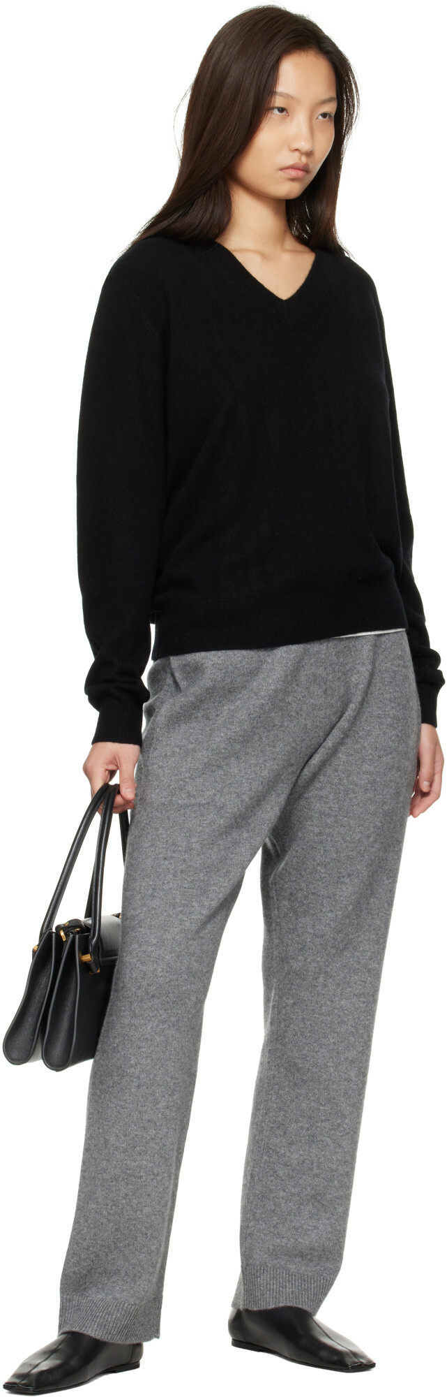 Entire Studios Black Knit Cashmere V Neck Sweater