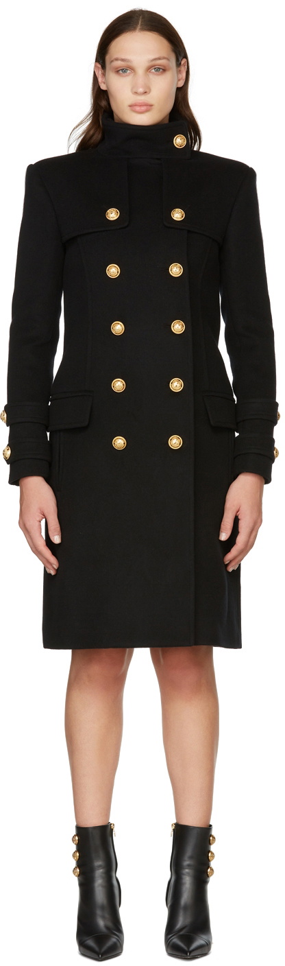 Balmain Monogram-print Double-breasted Trench Coat In White/black