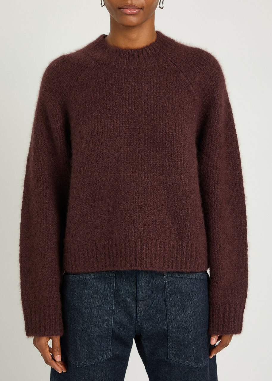 Nili Lotan Tomaso Cashmere and Silk-blend Jumper Burgundy