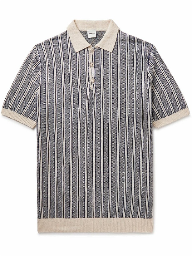 Photo: Aspesi - Slim-Fit Striped Linen and Cotton-Blend Polo Shirt - Blue
