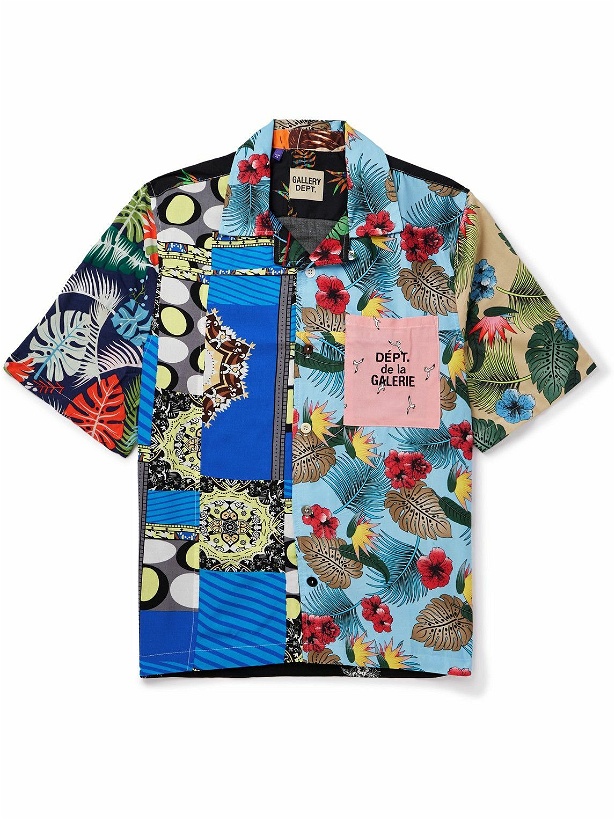 Photo: Gallery Dept. - Parker Camp-Collar Logo-Embroidered Patchwork Floral-Print Woven Shirt - Blue