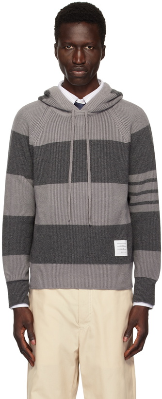 Photo: Thom Browne Gray 4-Bar Hoodie