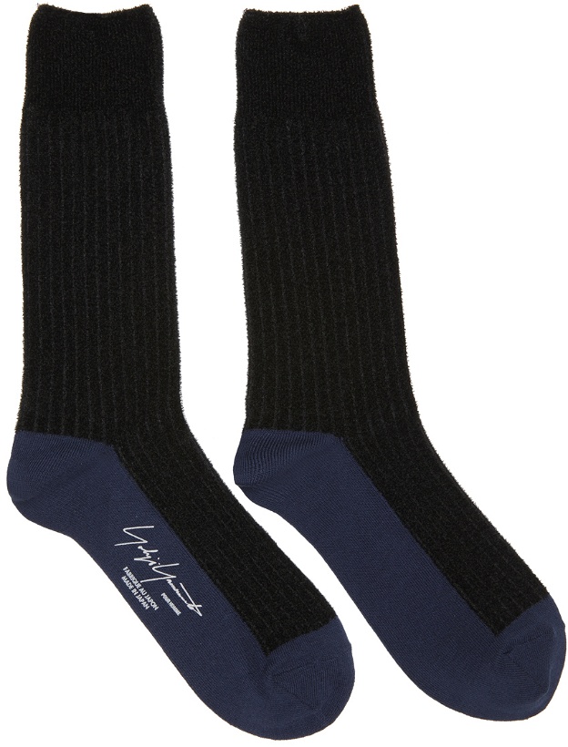Photo: Yohji Yamamoto Black & Blue Rib Mole Long Socks