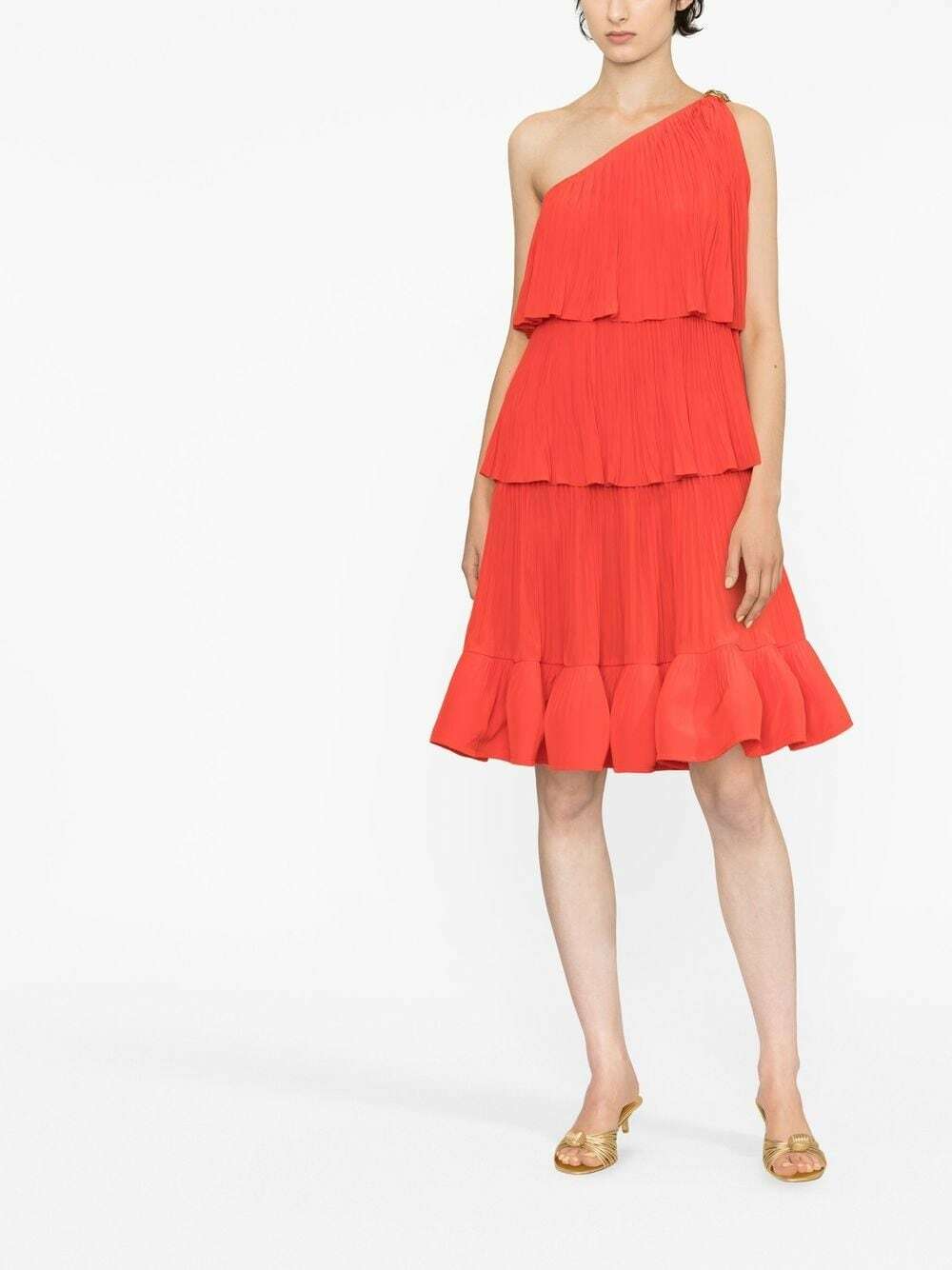 lanvin one shoulder ruffle dress One-shoulder tiered ruffled charmeuse mini dress - blue