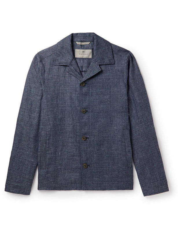 Photo: Canali - Camp-Collar Linen and Wool-Blend Overshirt - Blue