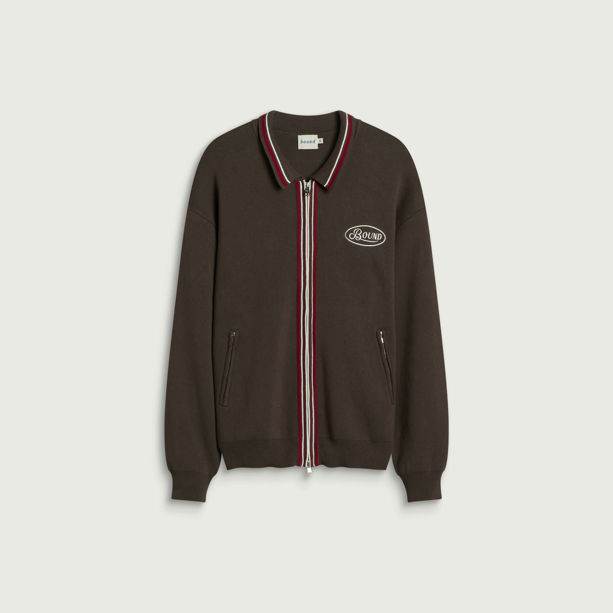 Bound Men's Retro Disc Knit Zip Polo in Brown