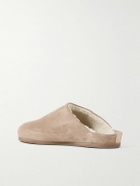 Mulo - Shearling-Lined Suede Slippers - Brown