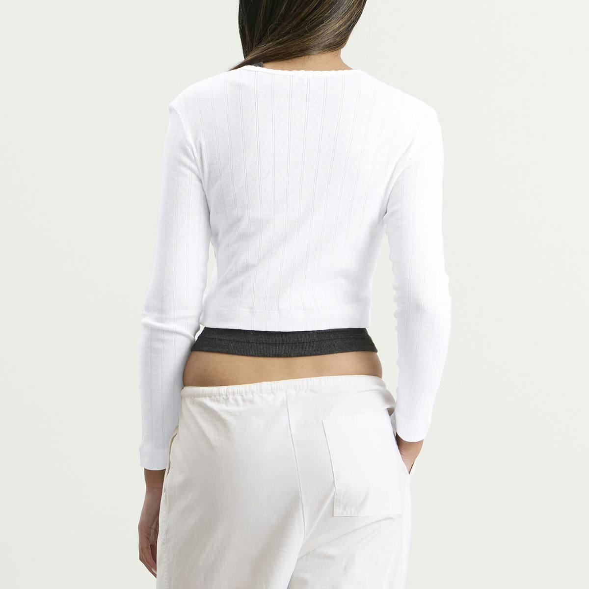 LESET Women's Pointelle Crop Cardigan in White