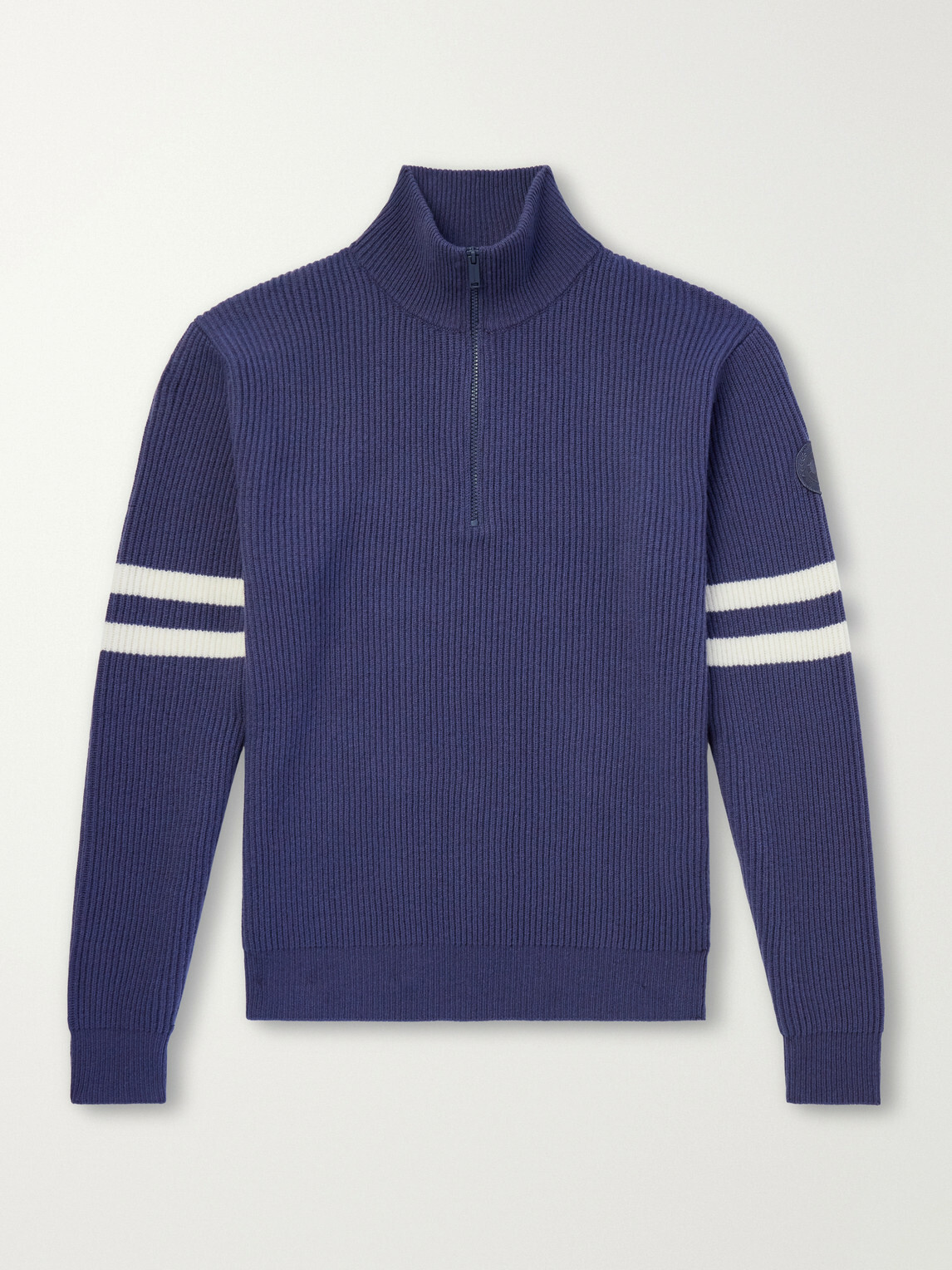 Canada Goose - McKinney Logo-Appliquéd Striped Ribbed Wool Half-Zip Sweater - Blue