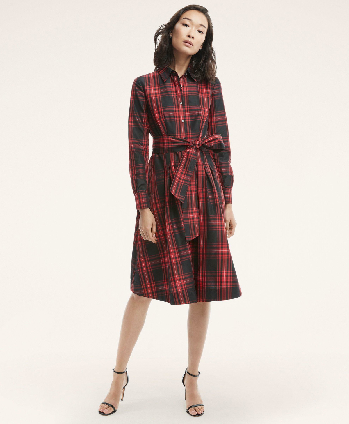 Brooks Brothers Women's Taffeta Tartan Pleated Shirt Dress | Black/Red ...