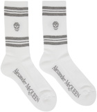 Alexander McQueen White & Silver Stripe Skull Socks