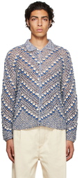 Bode White & Blue Crochet Fleur Cardigan