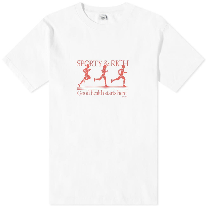 Photo: Sporty & Rich Men's Runner T-Shirt in White/Red