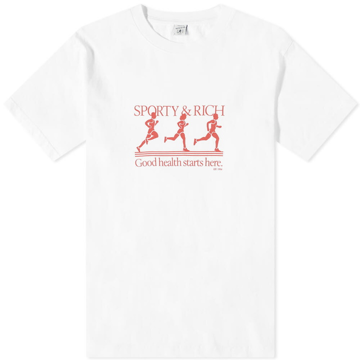 Photo: Sporty & Rich Men's Runner T-Shirt in White/Red