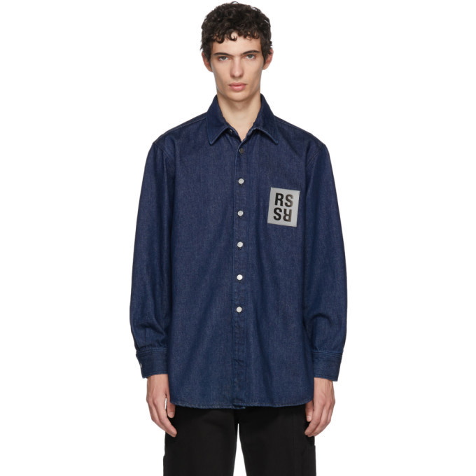 Photo: Raf Simons Navy Denim Logo Patch Shirt