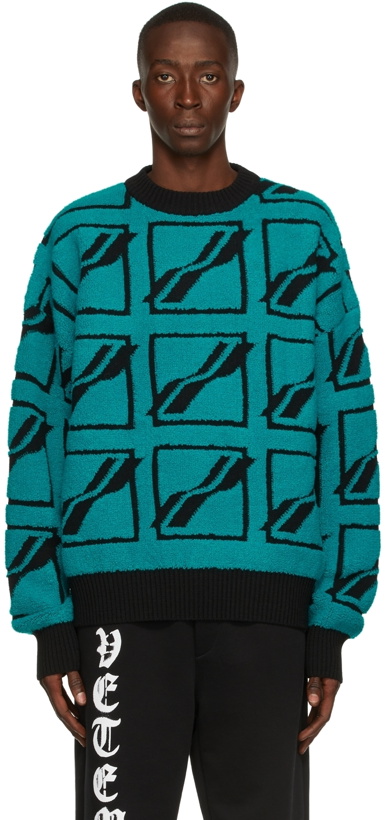 Photo: We11done Green Bouclé Logo Sweater