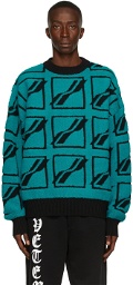 We11done Green Bouclé Logo Sweater