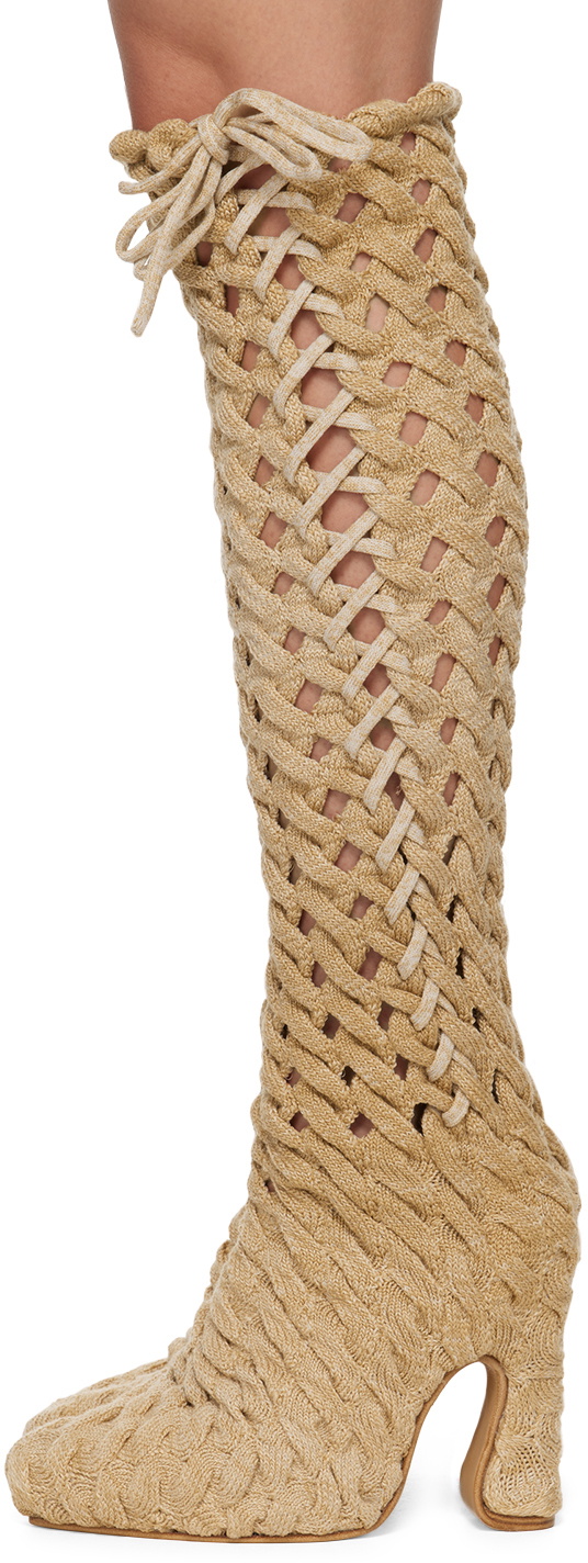 Isa Boulder SSENSE Exclusive Beige Spiral Cable Boots