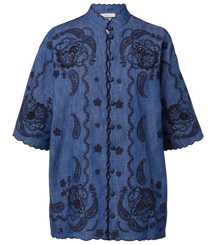 zimmermann coco embroidered denim dress Coco Denim Dress with Fringe and Gold Buttons S main image 1