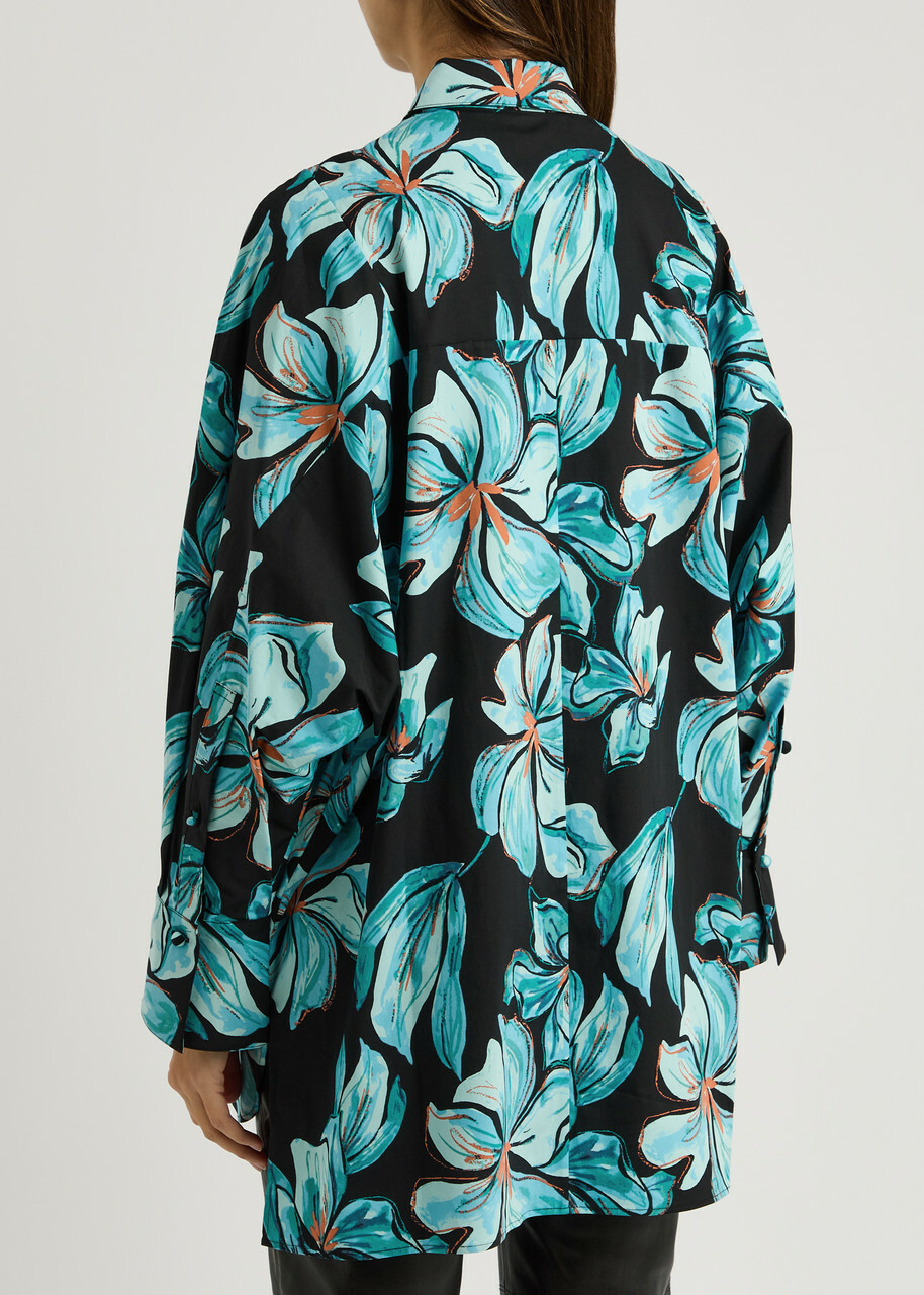 Diane Von Furstenberg Caleb Floral-print Stretch-cotton Blouse Black