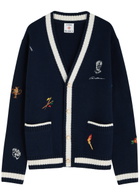 Casablanca Embroidered Wool and Cashmere-blend Cardigan Navy