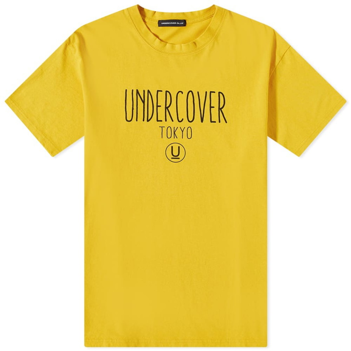 Photo: Undercover Men's Logo Text T-Shirt in Yellow
