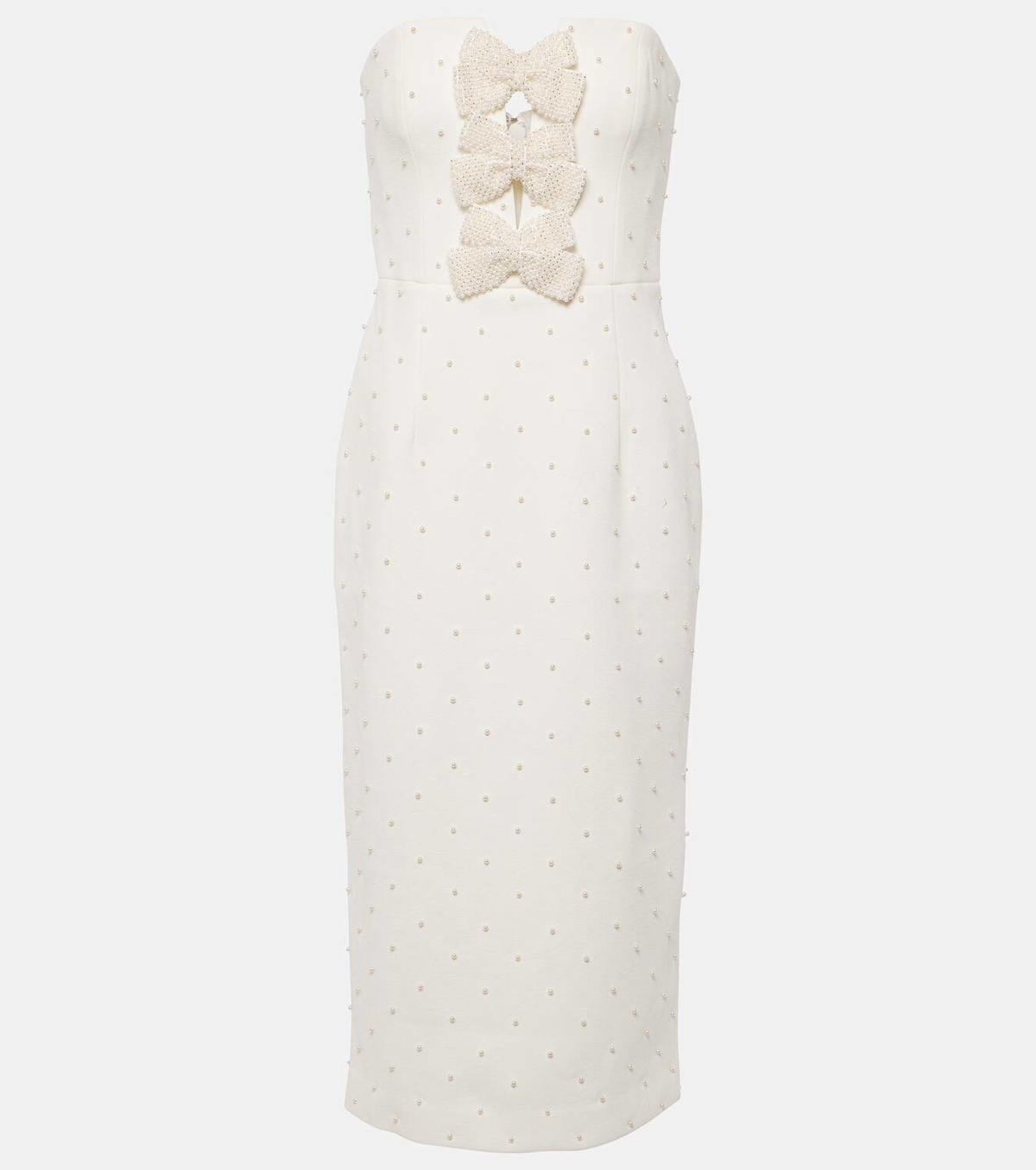 REBECCA VALLANCE フローラルミディドレス REBECCA VALLANCE Rumi one-shoulder bow-embellished cloqué
