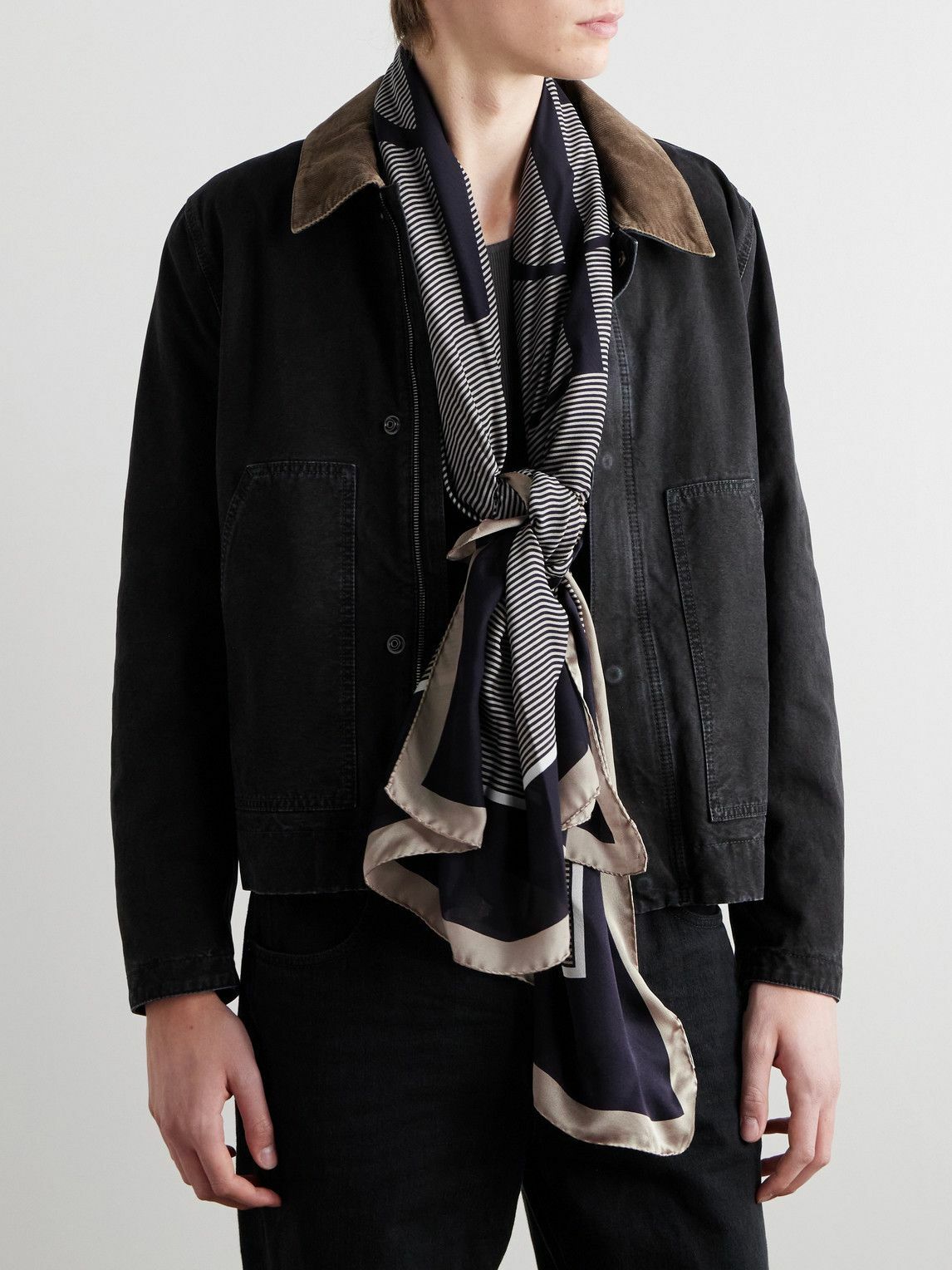 SAINT LAURENT - Logo-Print Striped Silk-Satin Scarf