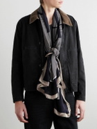 SAINT LAURENT - Logo-Print Striped Silk-Satin Scarf