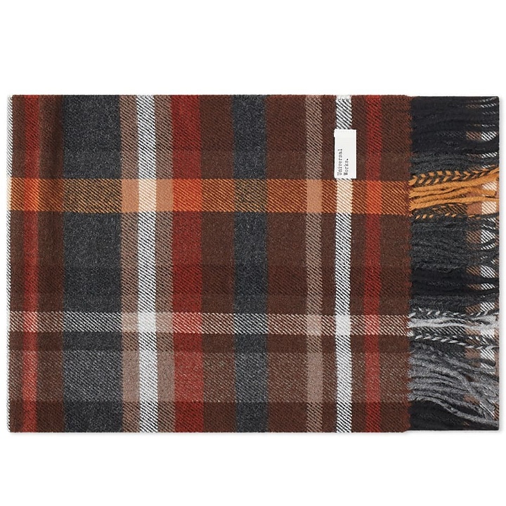 Photo: Universal Works Men's Check Scarf in Brown