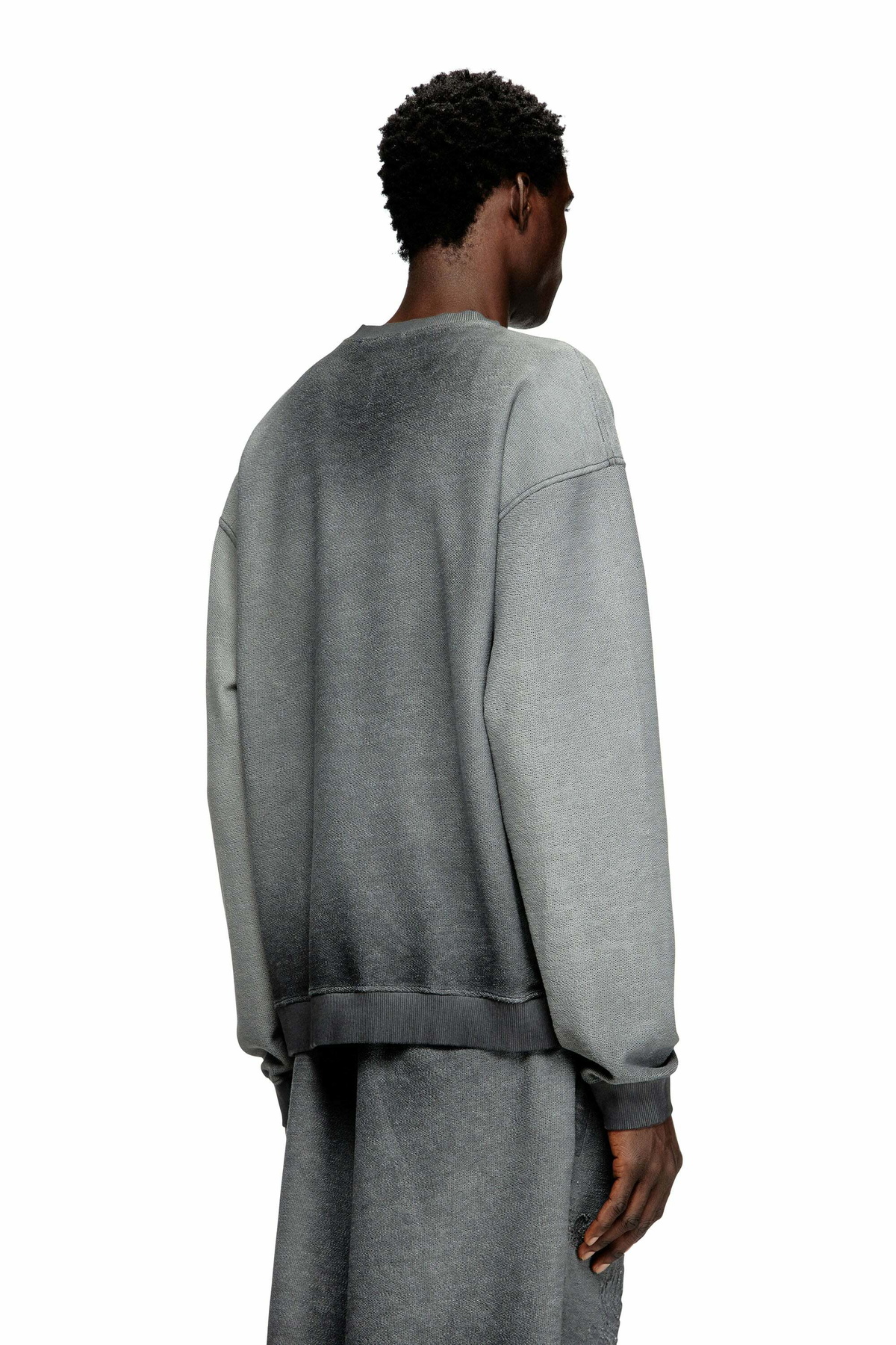 Diesel Faded sweatshirt with devoré Phoenix logo - Sweaters Mens in Grey