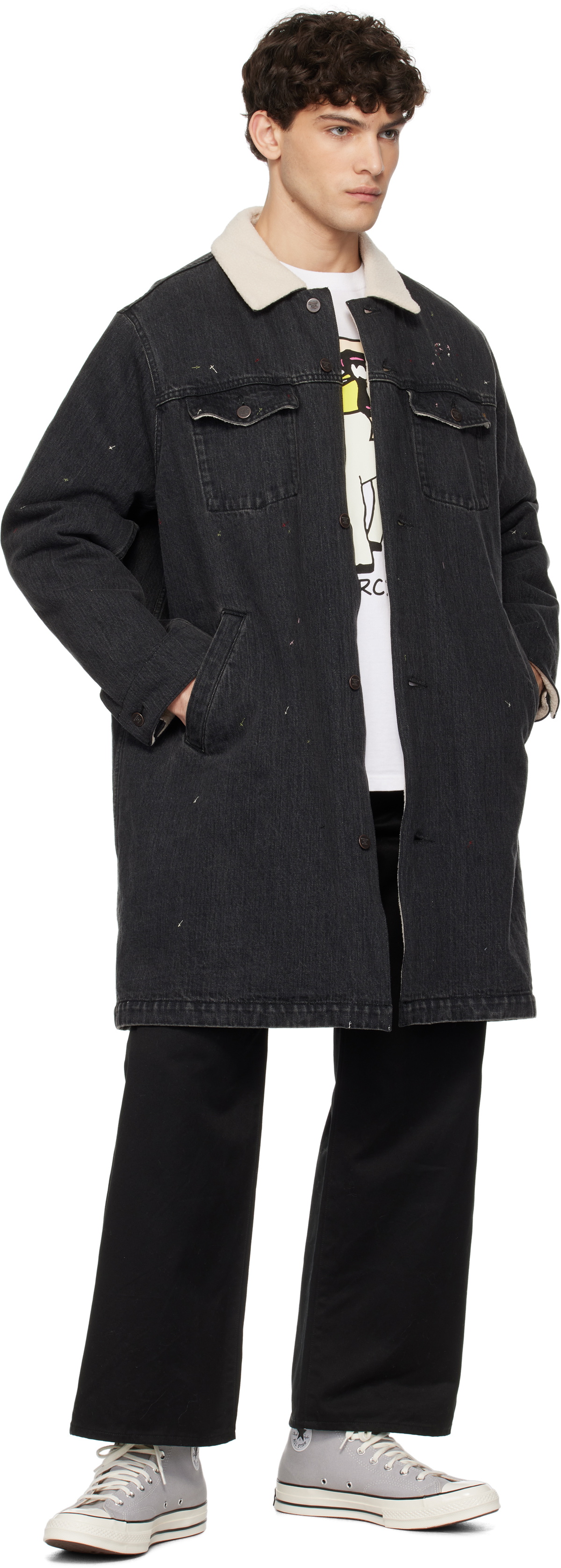 UNDERCOVER Black Sherpa Fleece-Lined Denim Coat
