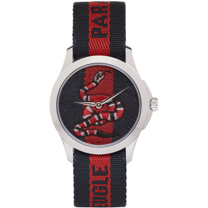 Photo: Gucci Navy and Red LAveugle Par Amour Snake Watch