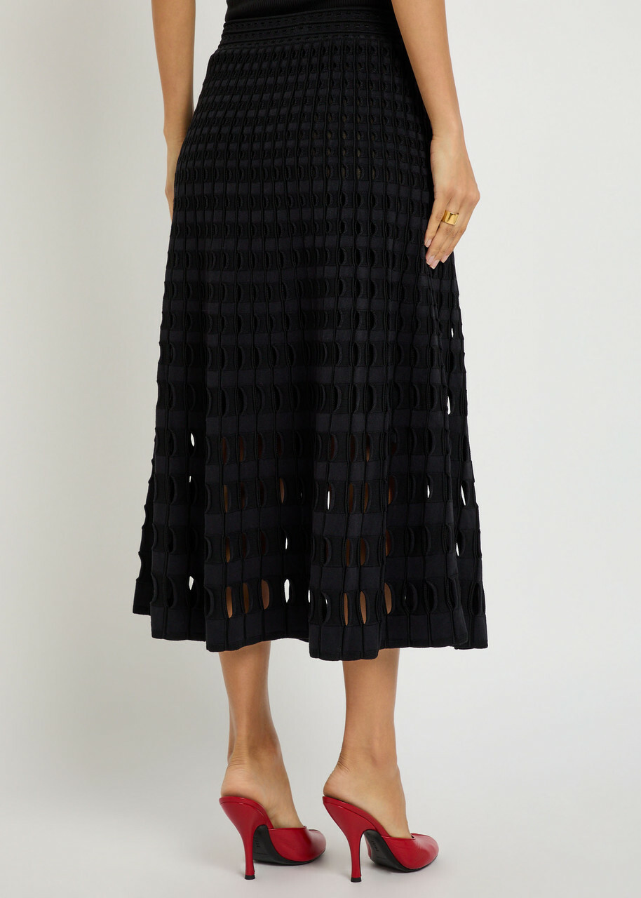 Simkhai Drue Textured Cut-out Knit Midi Skirt Black