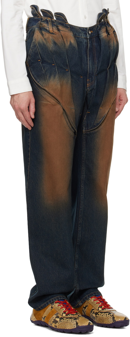 Juntae Kim Blue Gathered Corset Jeans
