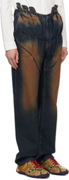 Juntae Kim Blue Gathered Corset Jeans