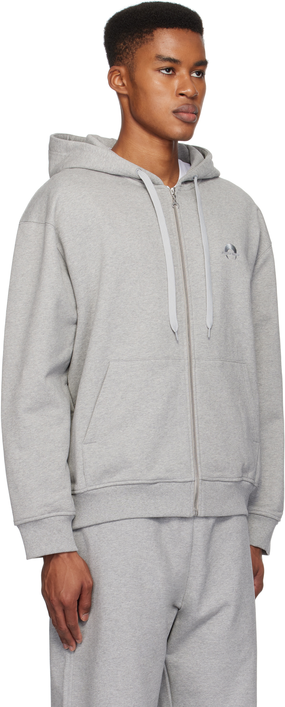 Marine Serre Gray Moon Logo Fleece Zipped Hoodie