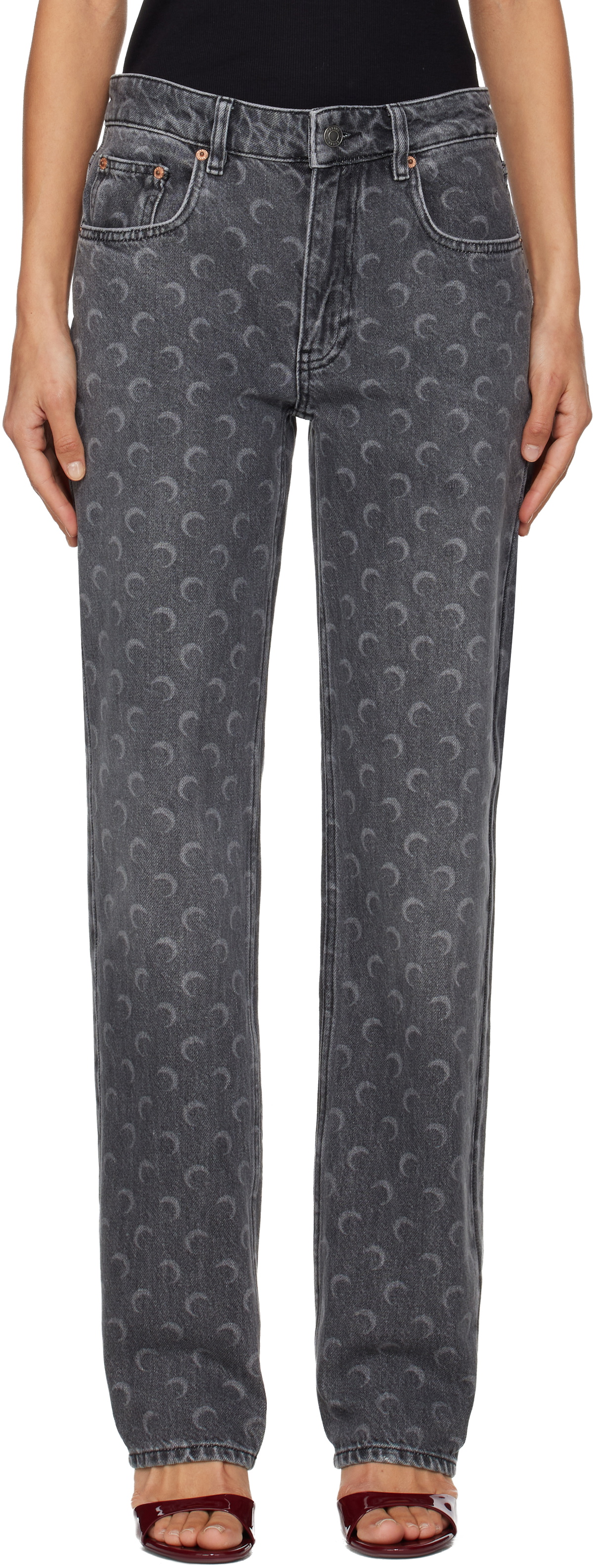 Marine Serre Gray Moon Laser Straight Jeans