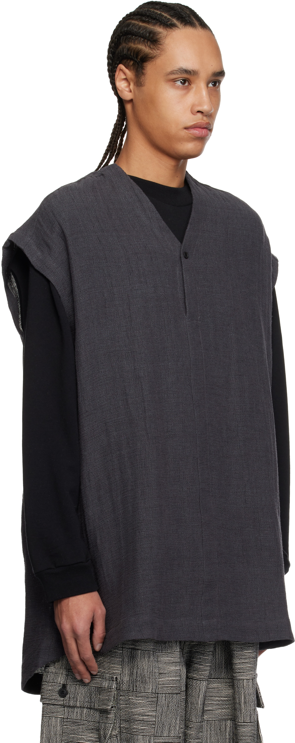 Jan-Jan Van Essche Gray O-Project Panama Mesh Cloth Vest