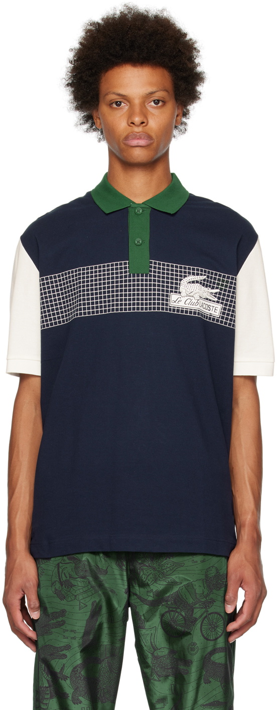 Lacoste Navy & Green Loose-Fit Polo Lacoste