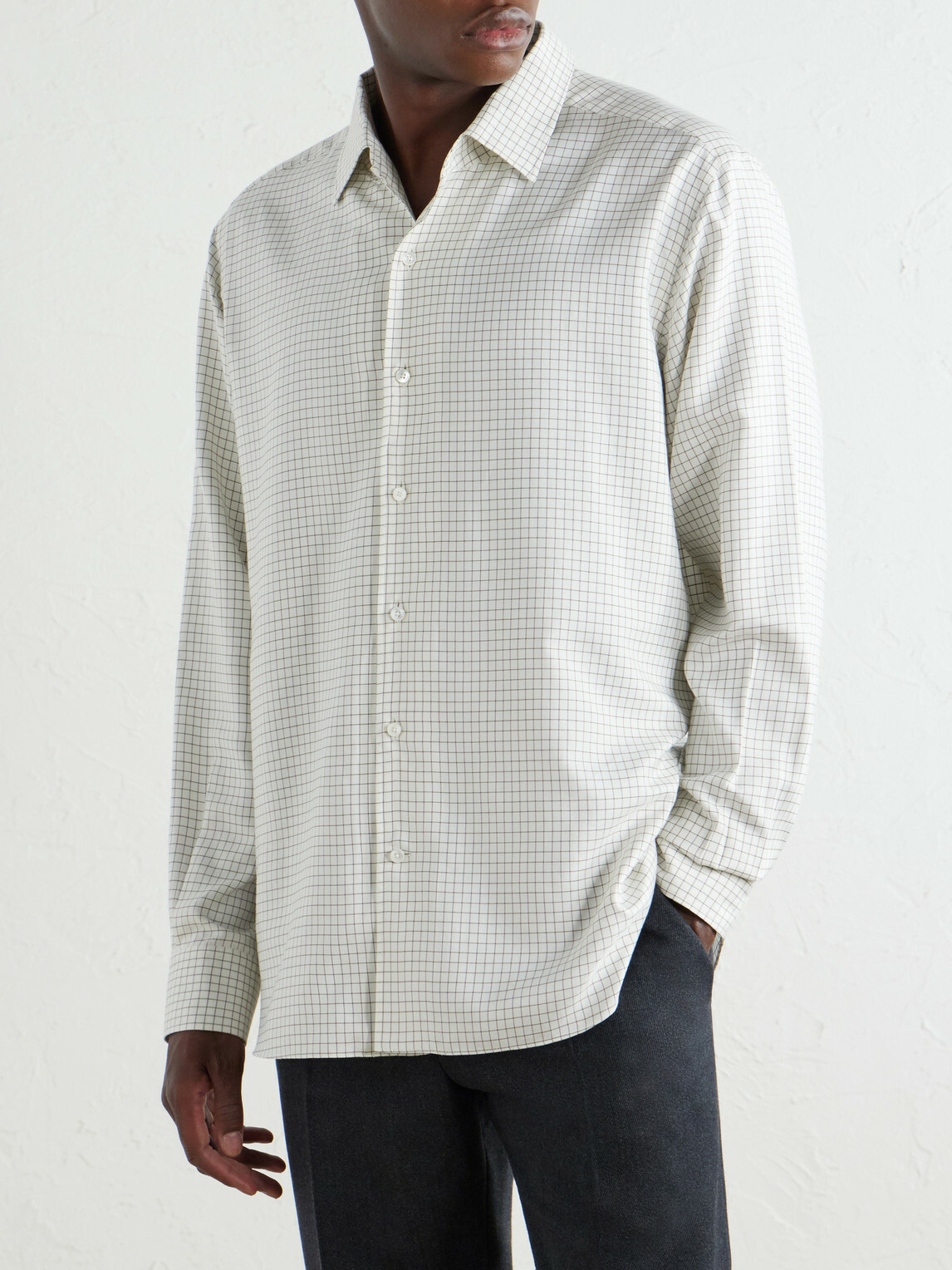 Zegna - Checked Silk-Twill Shirt - White