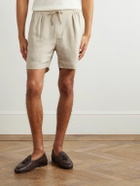 Ralph Lauren Purple label - Dorest Straight-Leg Pleated Silk and Linen-Blend Drawstring Shorts - Neutrals