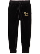 Wacko Maria - Tapered Logo-Embroidered Cotton-Velvet Sweatpants - Black