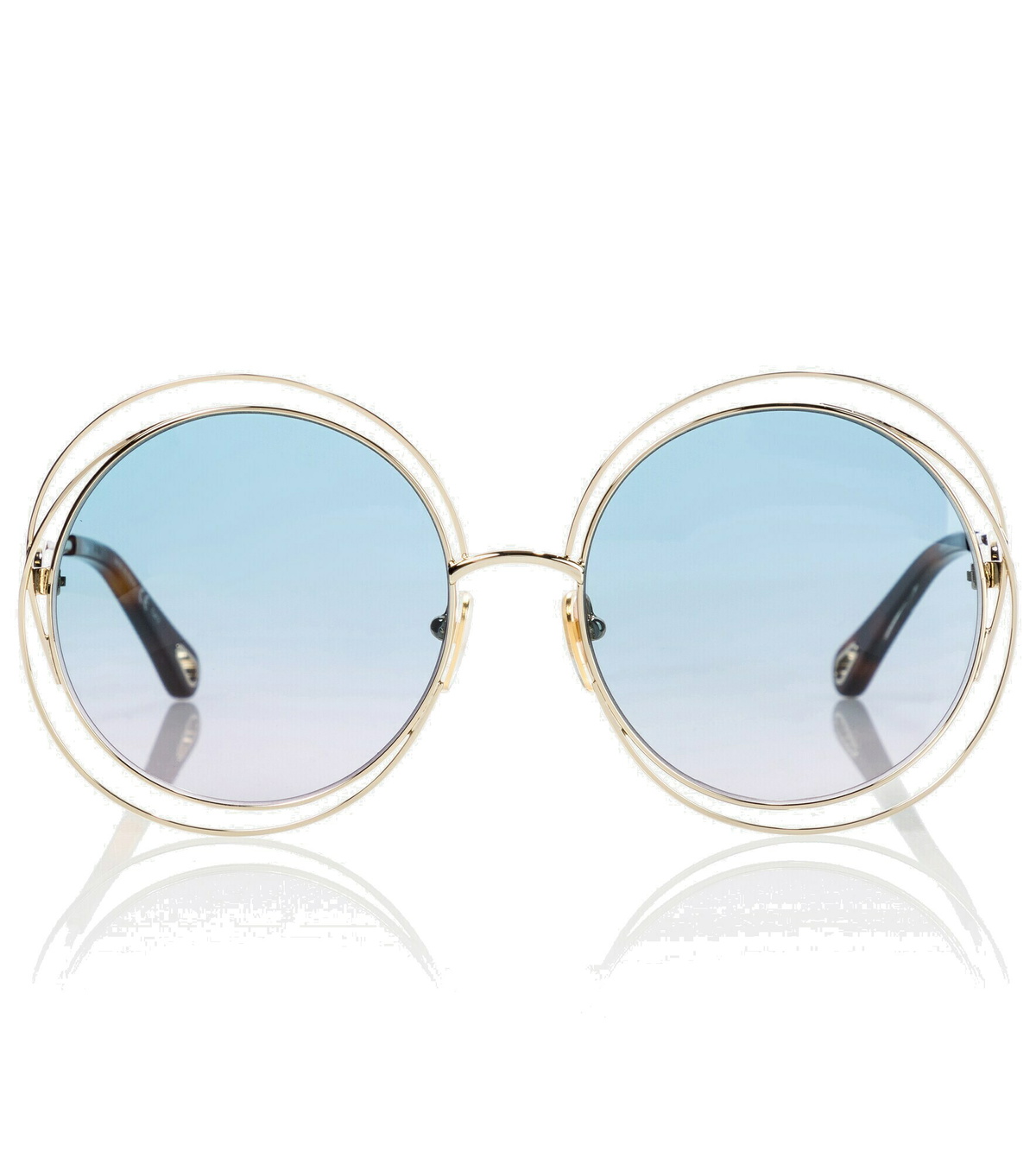【美品】Chloe CARLINA Sunglasses GOLD BLUE CHLOÉ CARLINA OVERSIZED ROUND METAL SUNGLASSES - Okulary