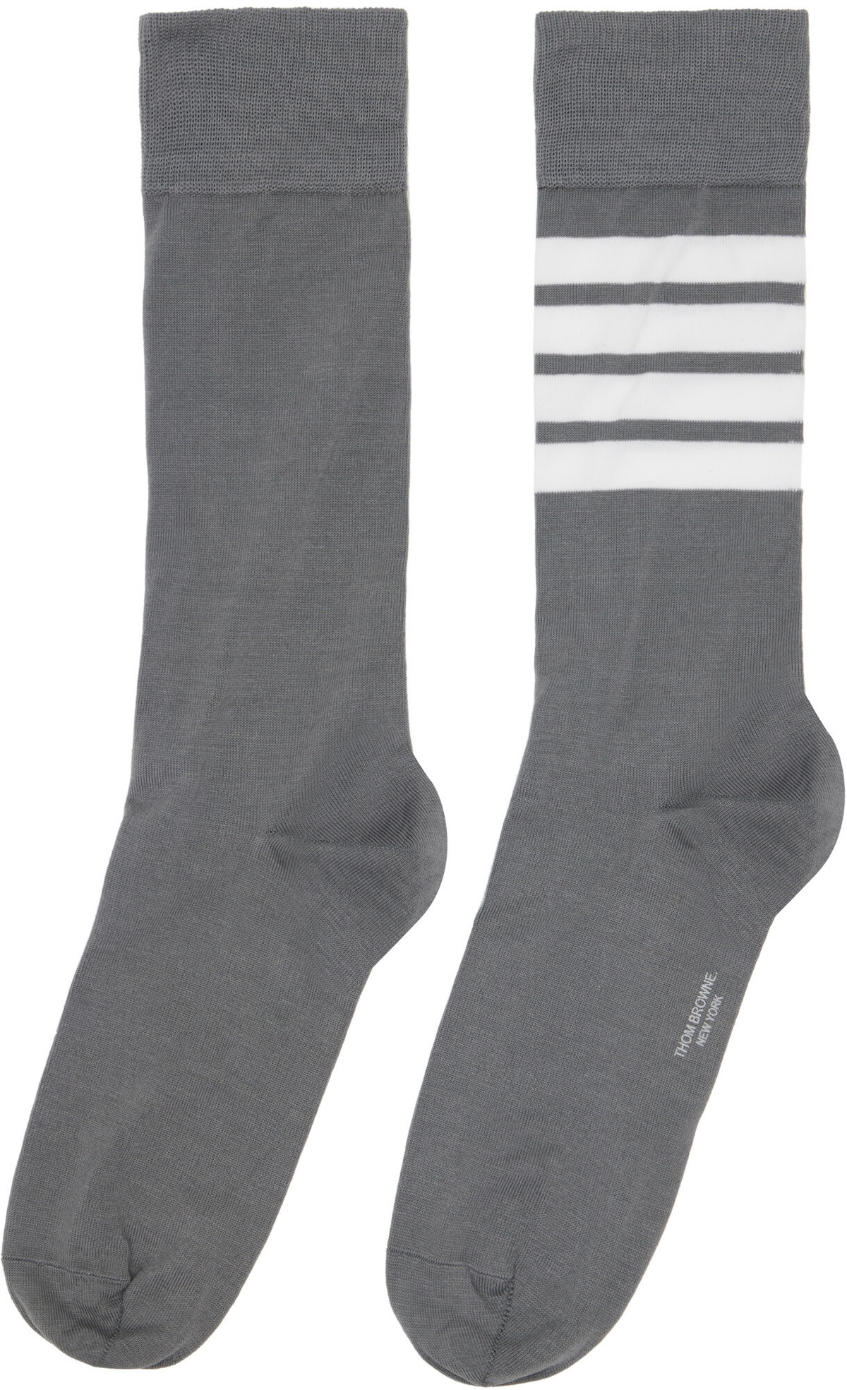 Thom Browne Gray Cotton 4-Bar Mid Calf Socks