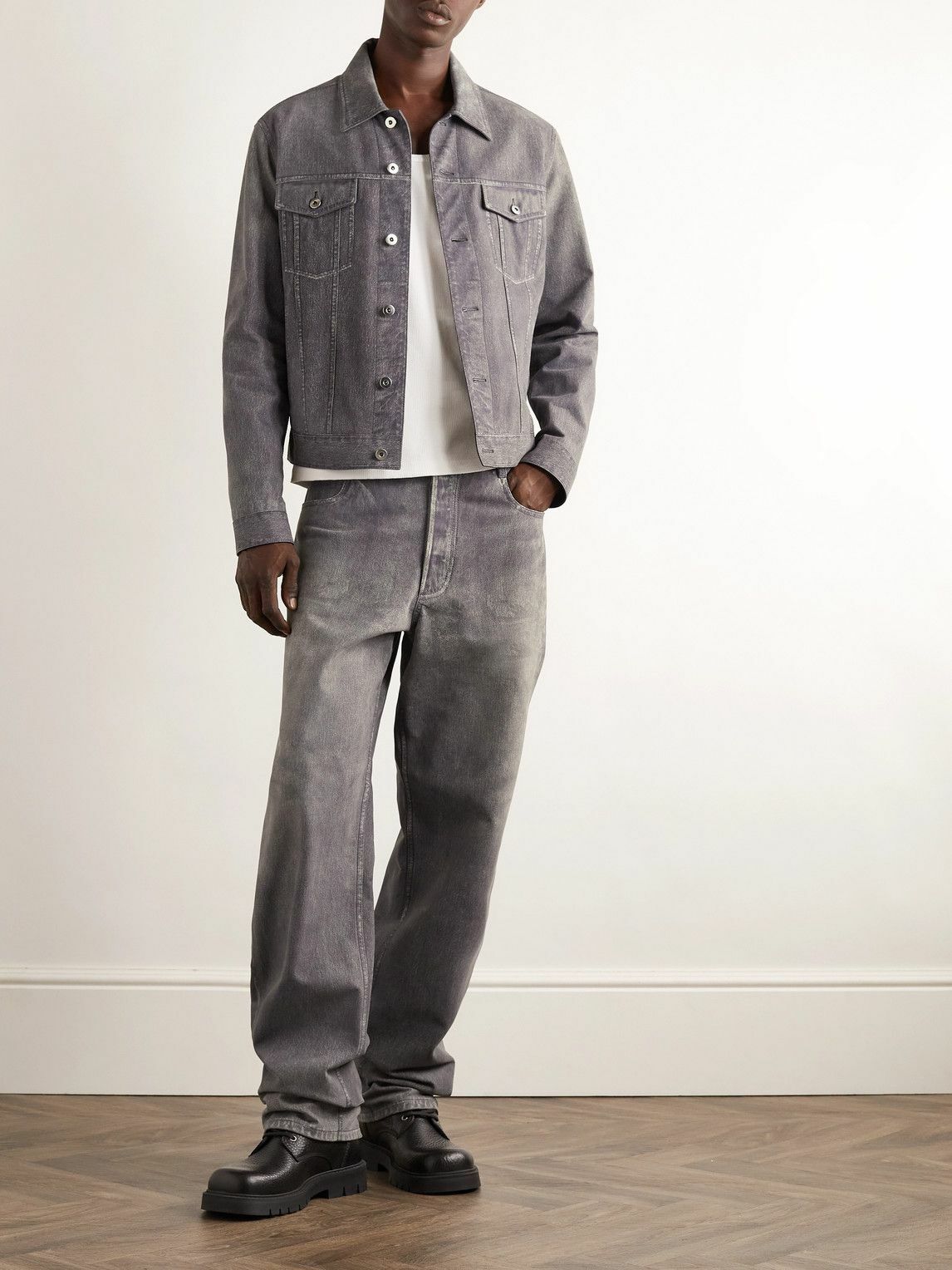 Bottega Veneta - Straight-Leg Printed Nubuck Trousers - Gray